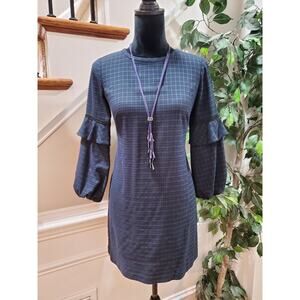 Loft Women's Blue Polyester Round Neck Long Sleeves Knee Length Dress Size 00P
